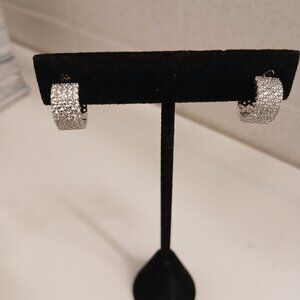 Diamonique Rows of Sparkle Pave Huggie Hoop Earrings